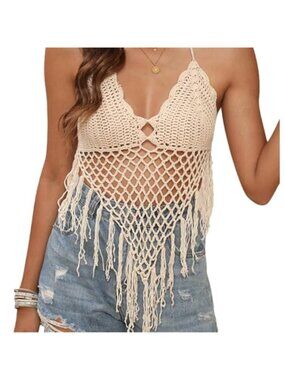 Crochet Top for Women Summer Beach Wear Boho Halter Backless Bikini Tank Tops